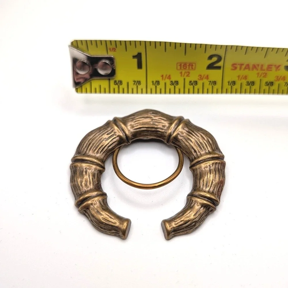Vintage Faux Bamboo Scarf Ring Slide Antique Bronze Tone Metal Chinoiserie